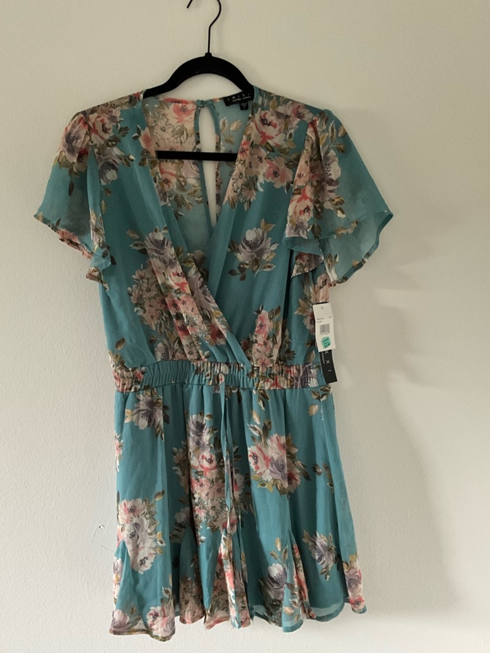 Trixxi Teal Floral Wrap Mini Dress
